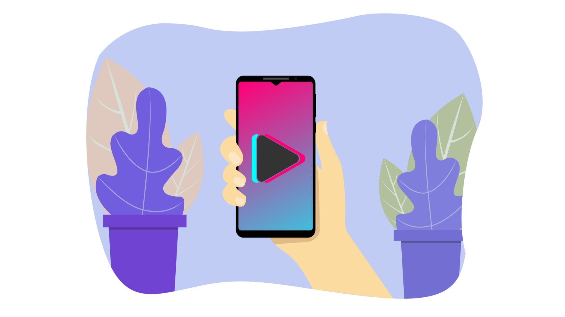 illustration d'un mobile avec une vidéo à l'intérieur tenu par une main